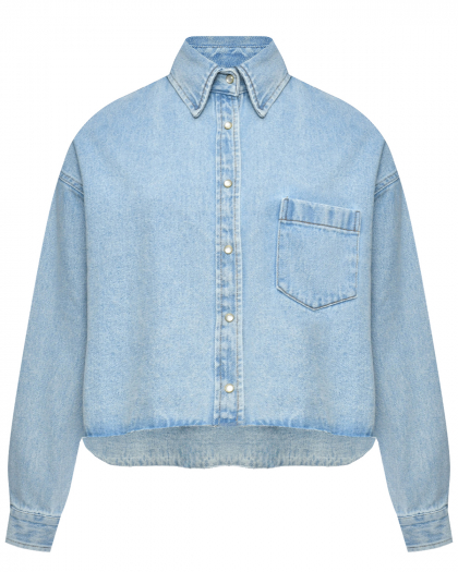 Джинсовая короткая рубашка с необработанным краем, голубая Forte dei Marmi Couture | Фото 1
