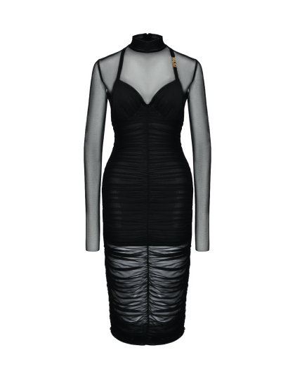 Платье драпированное двойное черное Versace Jeans Couture | Фото 1