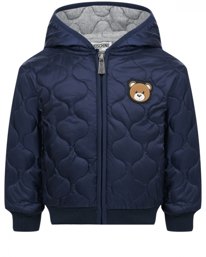 Стеганая куртка с нашивкой &quot;медвежонок&quot;, синяя Moschino | Фото 1