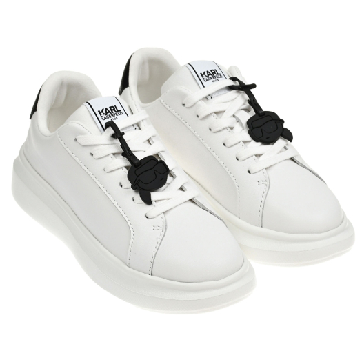 Кеды на шнуровке с черным логотипом, белые Karl Lagerfeld kids | Фото 1
