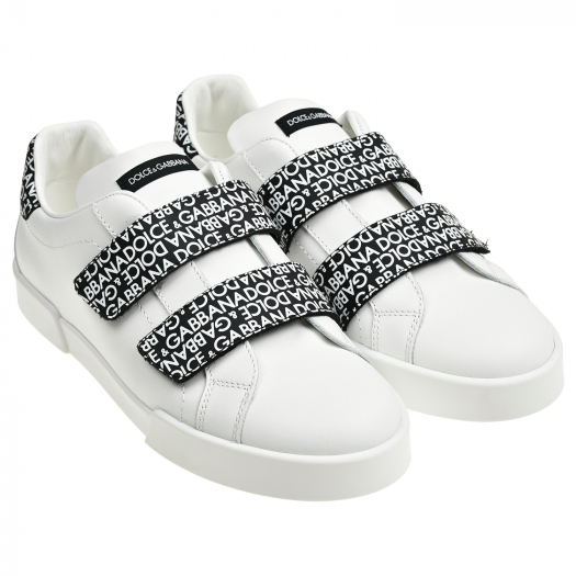 Кеды белые на застежках-липучках с логотипами Dolce&Gabbana | Фото 1